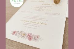Partecipazione carta Amalfi con timbro ceralacca personalizzato e nastro chiffon